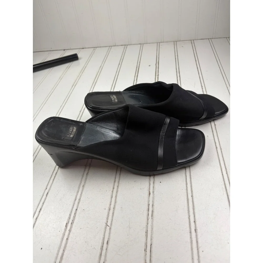 Stuart Weitzman Vintage Y2K Black Stretch Wedge Slide Heels Women's Size 7-7.5